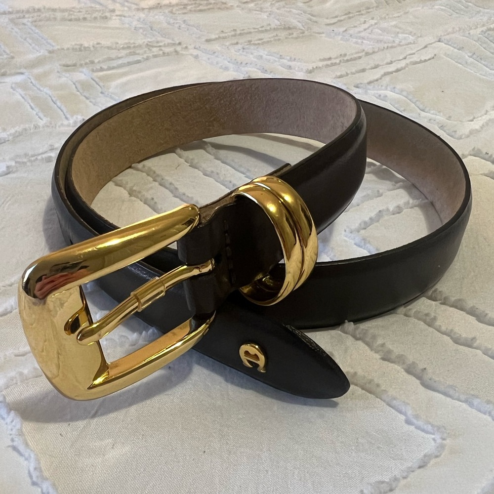 Etienne Aigner Genuine Leather Belt, Dark Brown, 33 in.